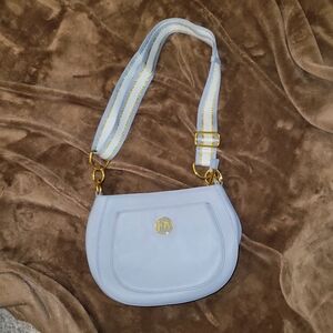 Joy Mangano Pebbled Leather Periwinkle Light Blue Shoulder Bag with Gold Accents